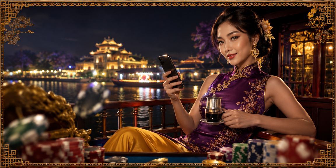 Người dùng tại Huế xem hướng dẫn hỗ trợ 789wi trên điện thoại bên ly cà phê buổi sáng